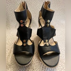 KARL LAGERFELD Paris wedge black leather sandals Sz.6.5